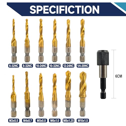 13Pcs Combination Drill and Tap Set SAE 6-32NC to 1/4-20NC Metric M3 to M10 by Pro Edge Technology - Used condition - Image 2