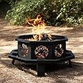 Verdelxue 35 Inch Octagonal Fire Pit with Cooking Grill,Outdoor Wood Burning Fire Pit for Camping Outside Picnic Bonfire,Heavy Duty Firepit for Backyard Garden Patio