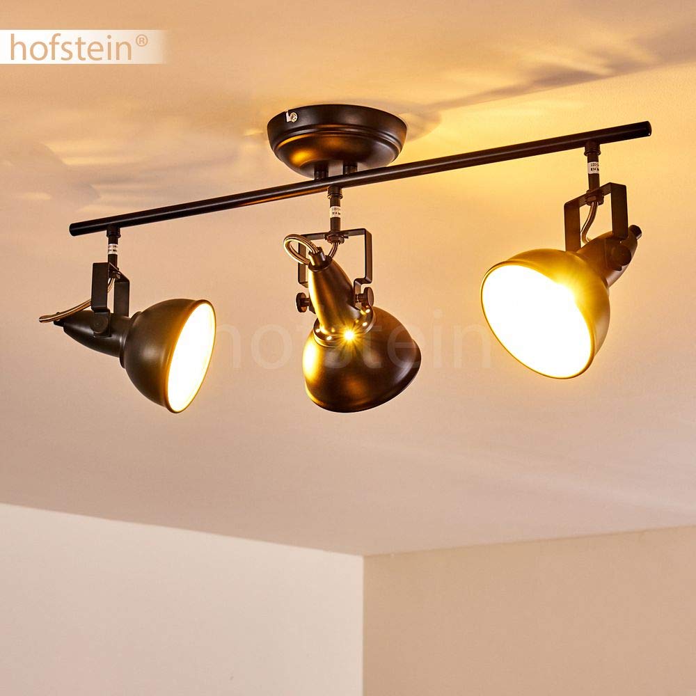 Lámpara de techo Tina, lámpara de techo metálica en negro/oro, 3 luces, con focos ajustables, casquillo 3 x E14, foco de diseño retro/vintage, sin bombilla(s)