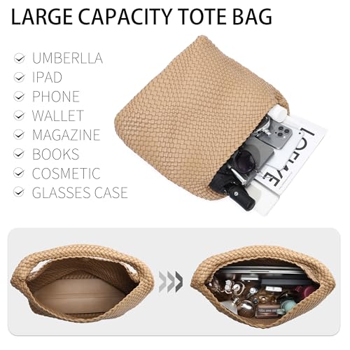 Bolso tote grande tejido para mujer con cartera y hombro miniatura 5