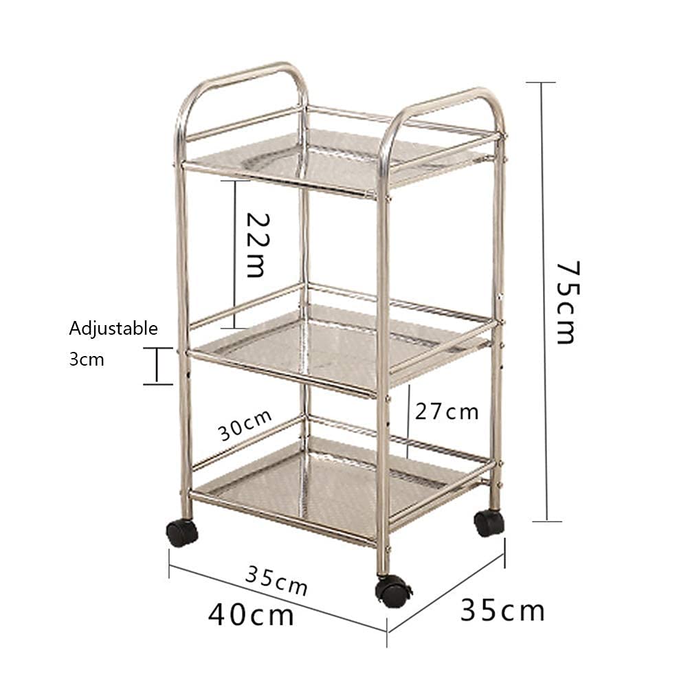 Carrito con 3 estantes con Ruedas, carretillas de Mano de Almacenamiento con Carro para Equipos rodantes de Acero Inoxidable, para Almacenamiento/2 Niveles/S (40 * 35 * 75 cm), 2 Niveles, S