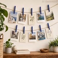 jijAcraft Dunkelblau Holz Wäscheklammern 7cm: Groß Holzklammern für Fotos Aufhängen, 50 Stück Fotoklammern mit 10m Juteschnur für Kinderzimmer-Deko, Skandinavische Wohnakzente, Weihnachtsgestaltung – Ansicht 8