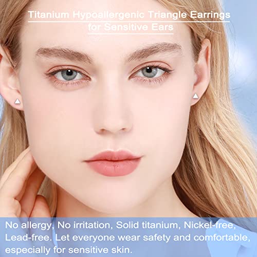 Vgaceti Titanium Earrings, Hypoallergenic Triangle Stud Earrings For Women Girls Men Sensitive Ears, Premium High Polished (Shiny Grey Triangle) #TOP3
