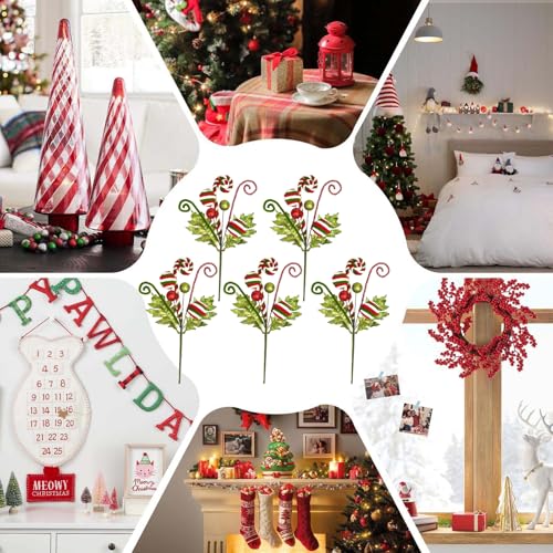Sucres d'orge de Noël pour branche de sapin, pics décoratifs scintillants de fêtes - 7