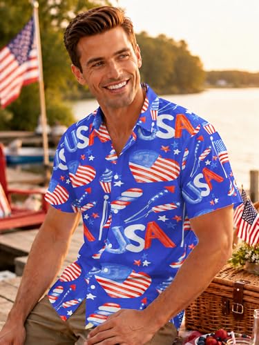 Image of Yoimira Hawaiian Shirts for Men, Print Mens Casual Short Sleeve Button Down Shirts Floral Aloha Beach Shirt