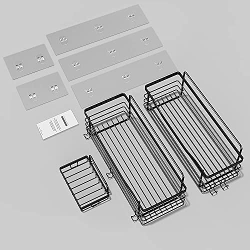Orimade Shower Caddy Basket Soap Dish Holder Shelf With 5 Hooks Bathroom Organizer Shelf Kitchen Storage Rack Wall Mounted Adhesive No Drilling Sus304 Stainless Steel - 3 Pack,Black #TOP4