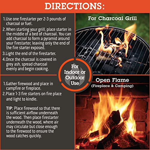 All Natural Fire Starters (100 Pack) Unique Design Lights Quick & Easily with No Flare Up- Indoor Outdoor Use for Barbecue Charcoal Grill, Campfire, Pellet Stove, Firewood- BBQ Grilling Xmas Gift - Thumbnail 6