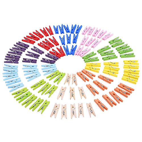 eBoot 100 Pieces 1 Inch Mini Colored Wooden Photo Paper Peg Pin Clothespin Craft Clips