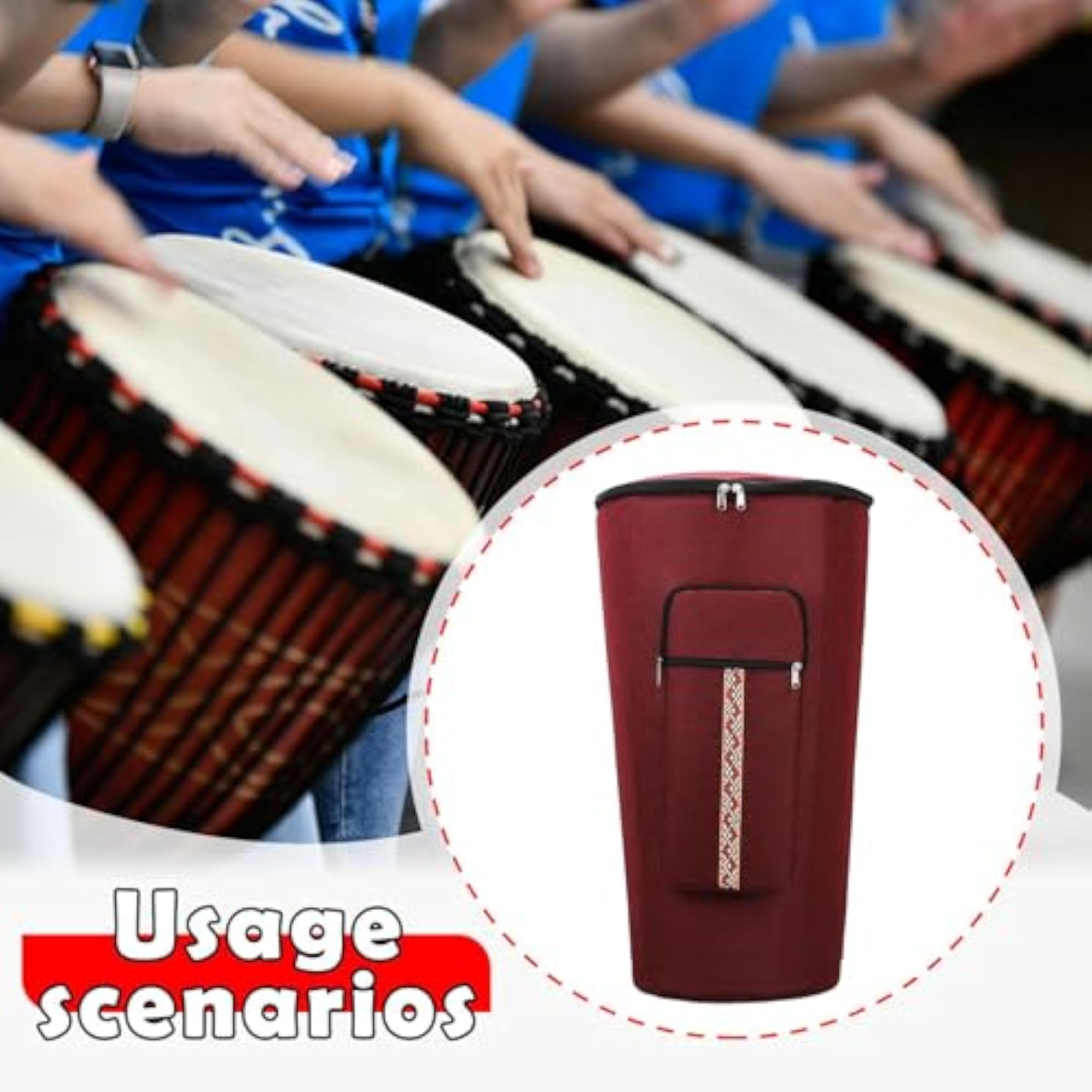 Djembe Bag Adjustable Shoulder Straps Carry Case, 12 inch