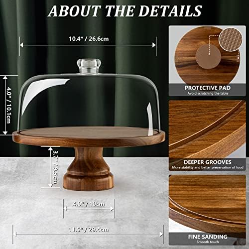 ANBOXIT Cake Stand with Dome Lid, Acacia Wood Cake Plate with Cover, Wooden Cake Display Stand with Acrylic Dome( Footed )