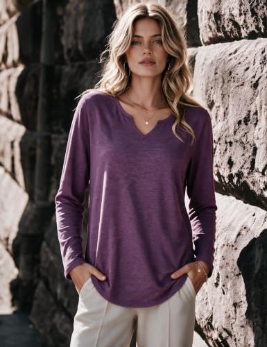 Image of Zeagoo Long Sleeve Shirts for Women Fall Tops Casual V Neck Blouses Tunic