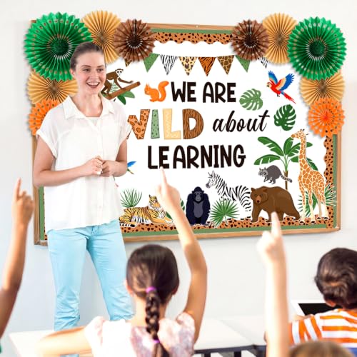 Eersida Back to School Bulletin Board Decorations with Paper Fans 3D Summer Classroom Bulletin Board Hawaiian Ocean Ice Pop Cutouts School Vbs Library Church Window Wall Decor(Jungle) - Image 5