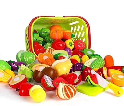 NagoleePretend Cutting Fruits Vegetable Cake Play Food Set for Kids,30 Pieces