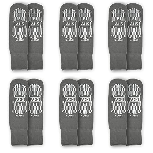 Hospital Slipper Socks Grip Socks with Elastic Cuff Grip Socks for Women and Men Slipper Socks Gray | X-Large (Pack of 6)3
