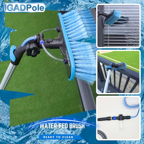 IGADPole 12 FT Water-Fed Washing Kit with Soap-Dispenser, Brush, 10″ Squeegee & Cobweb Duster for Windows, Gutters, Solar Panels & Exterior Walls