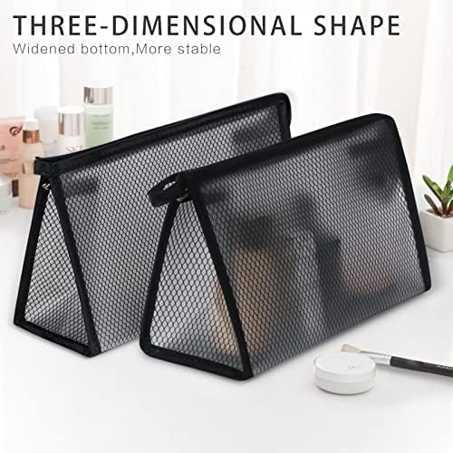 Unaone Toiletry Bag, Portable Lightweight Clear Travel Cosmetic Bag Waterproof Makeup Organizer Toiletries Kit Zippered Pouch for Women and Men (2 Pack, Black & Black)