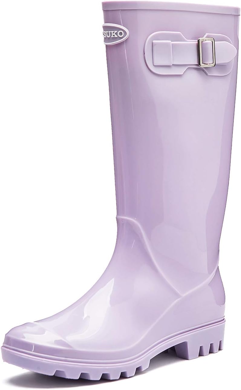 DKSUKO Women's Tall Rain Boots Garden Boots Waterproof Wellington Rubber Boots