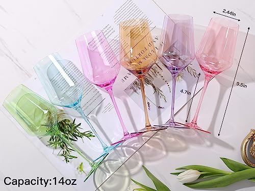 Physkoa Colored Wine Glasses Set Of 6-14Oz Stemmed Multi-Color Glass ,Crystal Colorful Wine Glasses With Long Stem And Thin Rim-Durable Birthday,Wedding,Engagement Gifts,Unique Gifts For Wine Lovers #TOP2