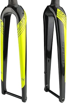 Carbon Fiber Rigid Fork 1-1/2 Taper Disc Brake Front Fork 12x100mm Through Axle Bicycle Fork for 700c Road Bike 26 27.5 29 MTB Color Yellow