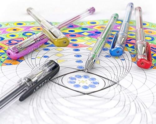 ARTEZA Metallic Gel Pens, Set of 14, 0.8-1.0 mm Tips, Bright and Vivid Colouring Pens, Art Supplies for Scrapbooking, Doodling, & Journaling