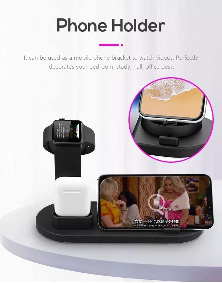 6-in-1 Wireless Charger - Portable charging station for Multiple Devices, 15W Fast Charging Pad for Phones, Earbuds, and Watch - Perfect travel charging station that complete your tech gadgets (Black)