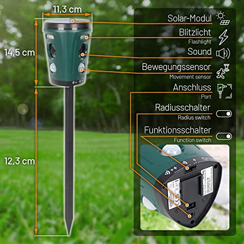VOSS.sonic „360 Fusion“ - 360 Grad Ultraschall Katzenschreck, Marderschreck, Outdoor-Tiervertreiber gegen Marder, Katzen, Hunde, Reiher, Waschbären