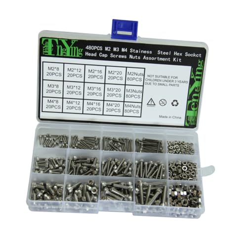 MUCKLILY Stainless Steel Screw Set Assorted Socket Head Screws Nuts Kit 304 Metric Bolts Assortment