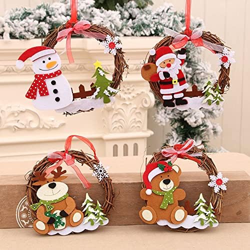 Christmas Decoration Ornaments Santa Claus Wreath Deer Pendant Snowman Christmas Bear Ornaments Xmas Hanging Ornaments 4 Pack Holiday Party Art Decor Supplies