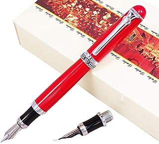 Duke Red Fountain Pen Double-Nibs Iridium Medium and Fude Calligraphy Nib Interchangeable Writing