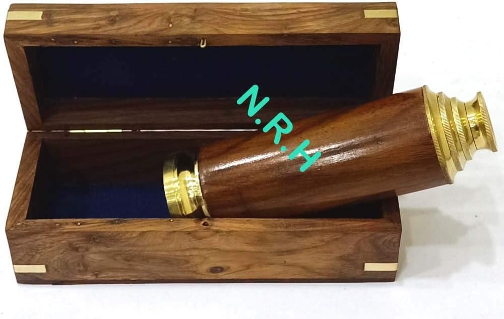 Telescopio in ottone da 35,6 cm con scatola di legno, vetro spia pirata, lente di Barlow, livello di abilità per principianti