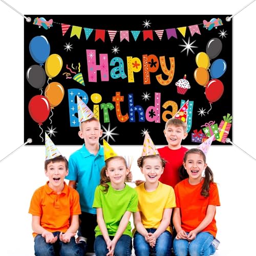 Colorful Happy Birthday Banner Party Decorations Rainbow Backdrop Large Yard Sign Background for Indoor Outdoor Supplies Boys Kids Girls 43 * 71 Inch by chiazllta - Image 4