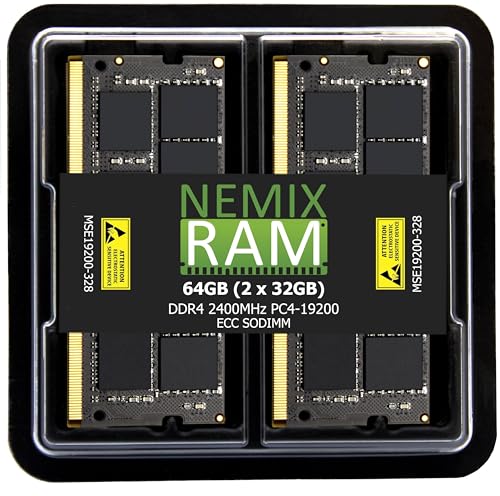 NEMIX RAM 64GB (2X32GB) DDR4 2400MHZ PC4-19200 2Rx8 1.2V CL17 260-PIN ECC SODIMM KIT