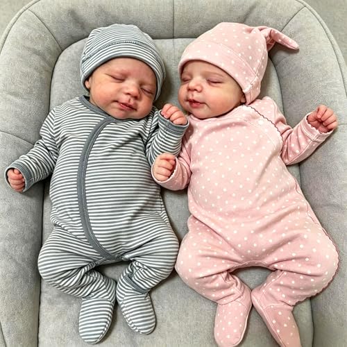 Muñecos Reborn Gemelos Niño y Niña 18 pulg Cuerpo Vinil miniatura 1