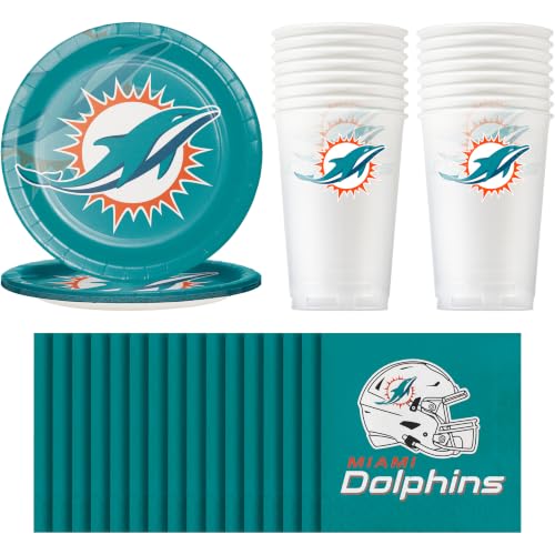 Trendware NFL Disposable Football Party Kit, Miami Dolphins, Serves 16