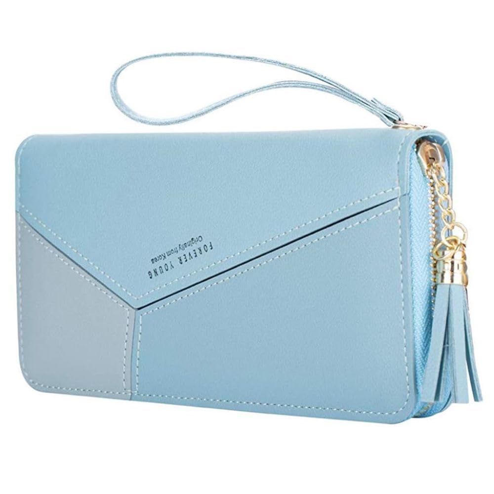 MART Wallet for Women and Girls Tassel PU Leather Multi-Slots Girls Zipper Coin Large Purse, Credit Card Holder, Slim, Zip-Around Wallet, Coin Pocket, (Blue)-image-28