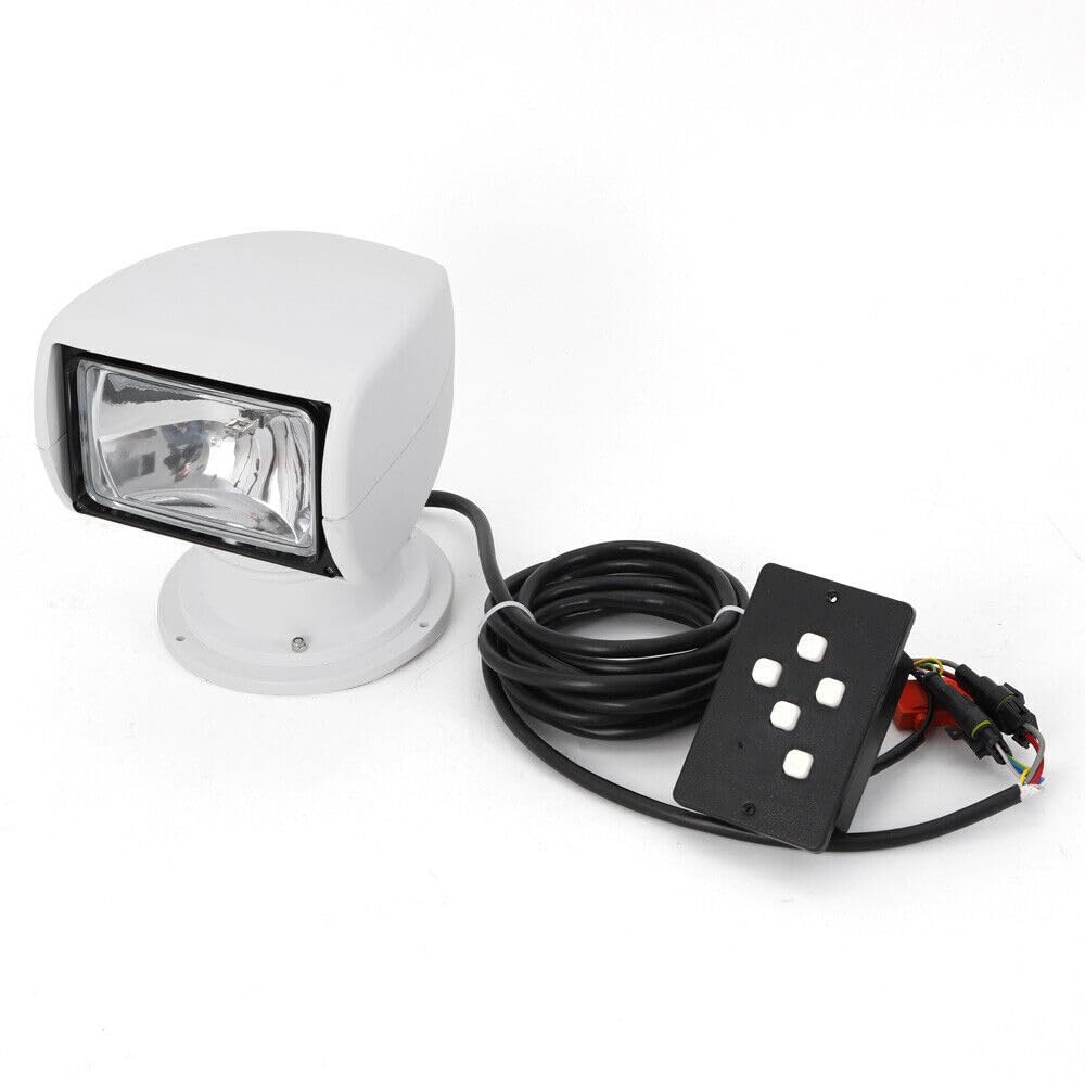 Projecteur de recherche marin 12 V 100 W LED étanche Projecteur de travail rotatif à 360° pour yachts, garde-côtes, police maritime, bateaux de pêche, 3200 K (blanc)