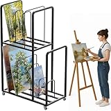 lukar 2 Tier Art Canvas Storage Rack, Large Artwork Storage Rack with Caster Wheels & Handle, Framed Art Storage Metal Art Drying Rack for Canvas, Artwork, Prints, Panels and Galleries