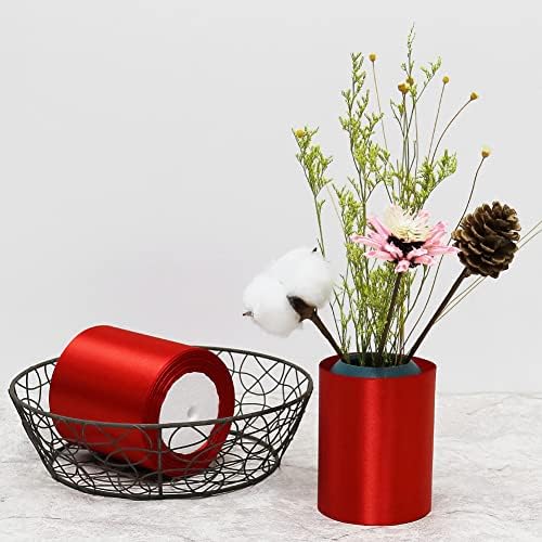 100mm Wide Thick Red Ribbon for Large Car Bows, 72 Feet Satin Ribbon Red for Crafting Gift Wrapping Wedding Party Ceremony Decoration