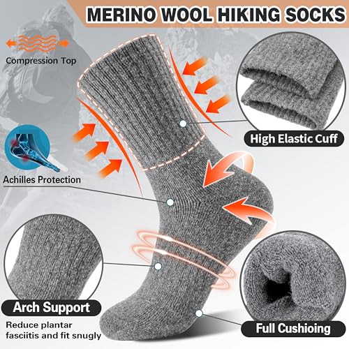 Image of Sandsuced 5 Pack Merino Wool Boot Hiking Socks for Women Warm Winter Thick Thermal Cozy Work Soft Ladies Socks