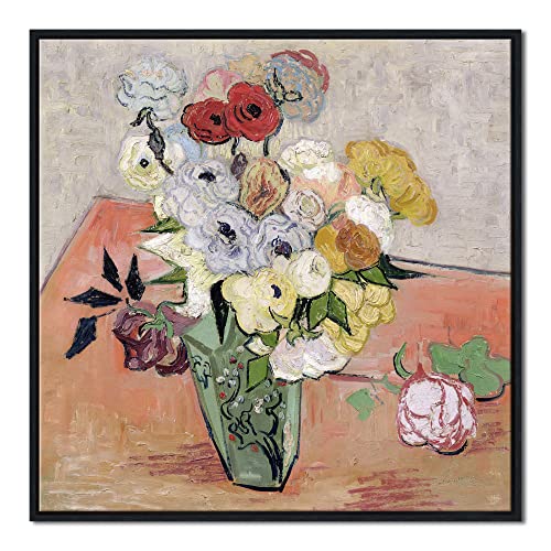 Wieco Art Framed Wall Art Print Japanese Vase with Roses and Anemones by Vincent Van Gogh Oil Paintings Reproduction Artwork for Home and office Decorations by Wieco Art - Used condition - Image 9