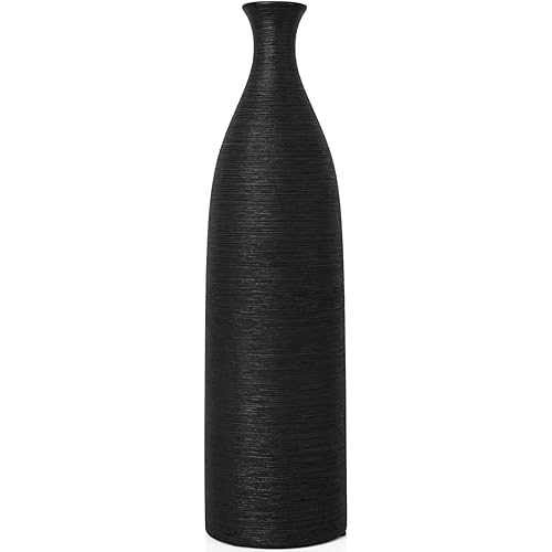 Modern Black Ceramic Vase, 13.3 inch Small Narrow Neck Vases, Ceramic Flower Vases Decorative, Fireplace, Table Decor, Modern Farmhouse Decor Vase