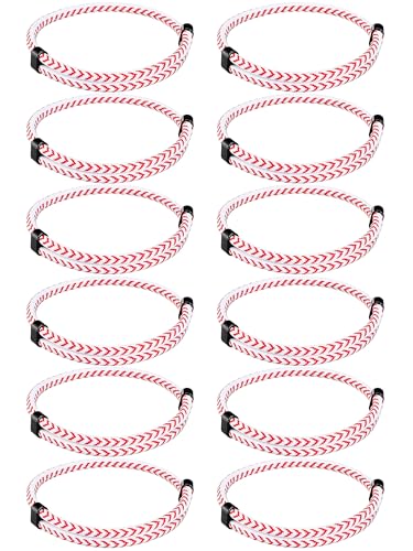 12 Pcs Baseball Soccer Volleyball Gifts Rope Bracelets Team Bracelet Bulk Adjustable Cord String Bracelet for Men Women(Baseball)