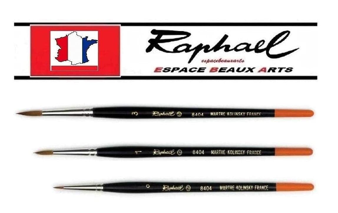 Pinceau Raphael Series 8404,kolinsky Rouge Sable Pinceau,Set 3 pcs, 0, 1, 3 (Raphael France)