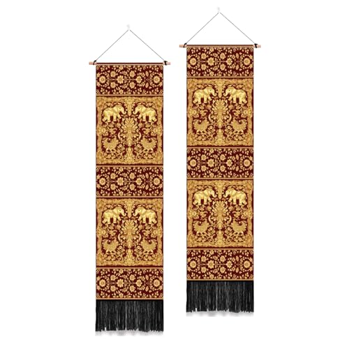 PLIGREAT 2 Pack Gold Elephant Tapestry Indian Motifs Wall Hanging