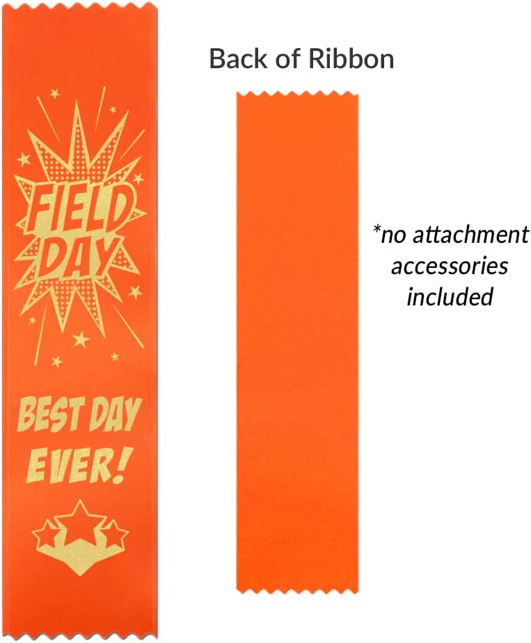 RibbonsNow School Field Day Ribbons - Best Day Ever! 400 Total: 100 Each Hot Orange, Bright Blue, Hot Yellow, Black Bookmark Style