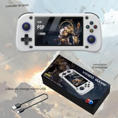 Console de jeu portable - 128 Go de mémoire interne avec 20 000 jeux - Système Linux - Console de jeu vidéo portable - Écran IPS de 4,3" - Plus de 30 émulateurs et système Linux - Blanc - 128 Go – vue 7