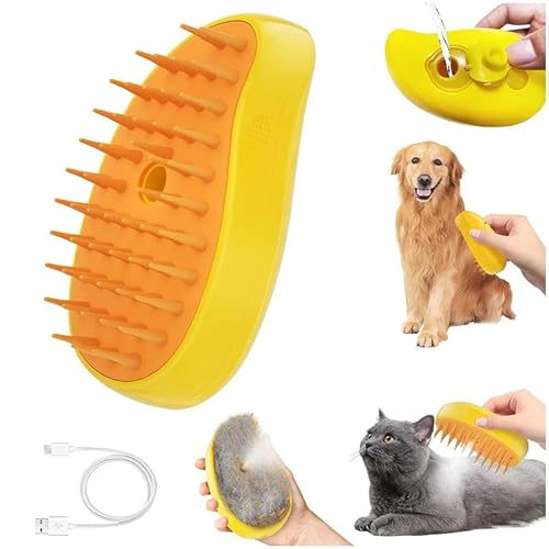 Escova Removedora Tira Pelos Cão e Gato Com Vaporização 3 em 1 - Banho a Seco, Pente Remoção de Pelo