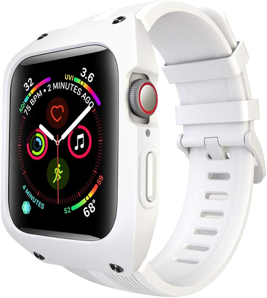 OXWALLEN Protection Stellar Series for Apple Watch Band with Case 44mm Series 4/56/SE, Liquid Silicone Straps with Protective Bumper Cover for iWatch 4/5/6/SE 44mm Men Women - White