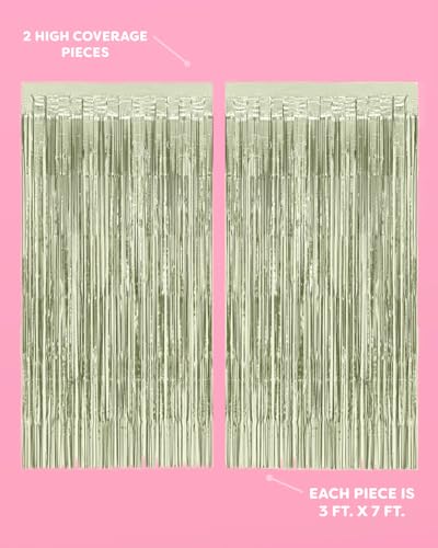 Image of xo, Fetti 2pk Sage Green Foil Curtain | Camp Bachelorette, Birthday Decor | Party Decorations, Party Supplies, Birthday Photo Booth, Camp Bach Decor, Bridal Shower Backdrop