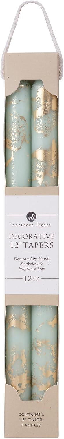 Premium Decorative Tapers - 12" 2PK - Pure White w/Gold - 73307